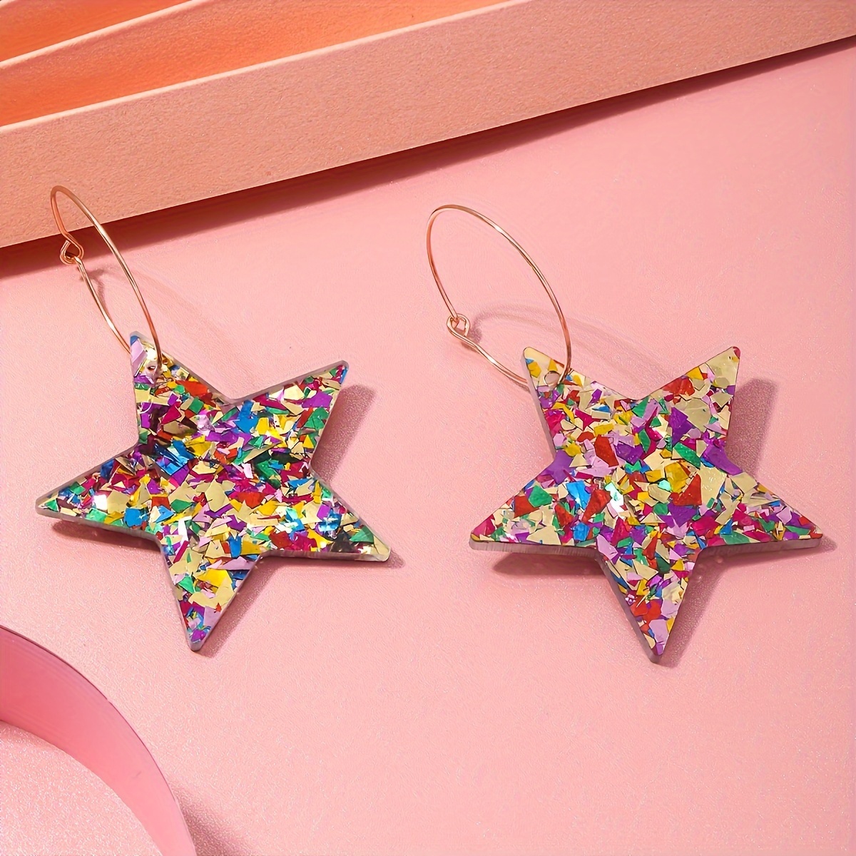 Bohemian Acrylic Star Earrings Colorful Dangle Iron Hook